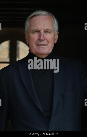 Der ehemalige EU-Brexit-Verhandlungsführer Michel Barnier posiert am 17. April 2021 zu Hause in La Ferte-Saint-Aubin, Frankreich, für Bilder. Foto von Elodie Gregoire/ABACAPRESS.COM Stockfoto