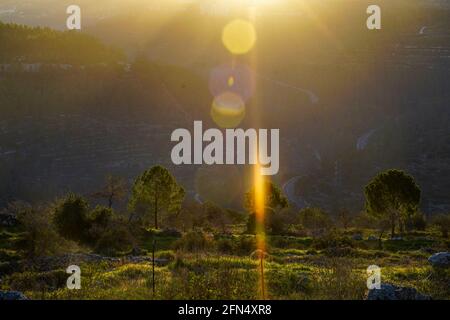 Israel, Sataf - antike landwirtschaftliche Stätte und Gärten auf judäischen Hügeln in der Nähe von Jerusalem in der Abenddämmerung war Sataf ein arabisches Dorf im Bezirk Jerusalem de Stockfoto