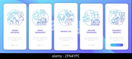 Grundlegende Unternehmenswerte Onboarding der mobilen App-Seite mit Konzepte Stock Vektor