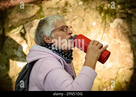 Spaziergang um die Quelle und den Bach Passavets, in Santa Fe de Montseny (Montseny, Katalonien, Spanien) ESP: Paseando en la fuente de Passavets, Montseny Stockfoto