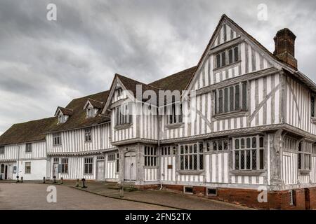 Die Guildhall in Lavenham, Suffolk, einst Zentrum des Wollhandels von East Anglia, stammt aus der Zeit um 1529 und war einst Sitz der Gilde von Corpus Christi. Stockfoto