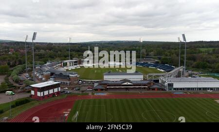 Chester le Street, England, 14. Mai 2021. Eine Luftaufnahme des Riverside Ground in der Chester le Street mit den Flutlichtern während des LV= County Championship-Spiels zwischen Durham und Worcestershire. Quelle: Colin Edwards/Alamy Live News. Stockfoto