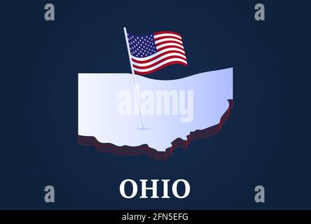 isometrische Karte des Staates ohio und isometrische 3D-Flagge der USA Form von uns Zustand Vektor Illustration Stock Vektor