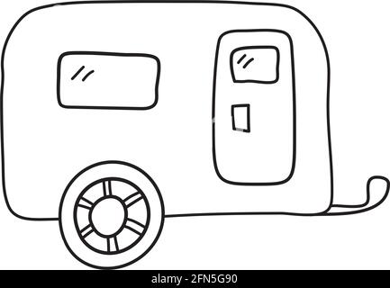 Symbol Für Camping Family Caravan Car. Handgezeichnetes Skizzendesign. Vektorgrafik. Stock Vektor