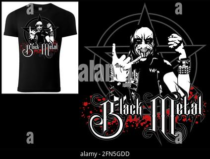 T-Shirt Gothic Black Metal Design Stock Vektor