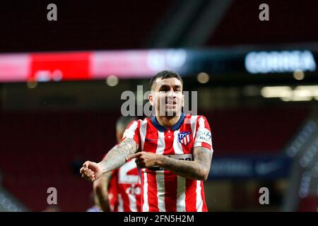 Madrid, Spanien. Mai 2021. Madrid, Spanien; 12.05.2021.- Atletico de Madrid gegen Real Sociedad Fußballspiel zur La Liga Spanien Spiel 36 im Wanda Metropolitano Stadion in Madrid statt. Atletico de Madrid Spieler Angel Correa erzielt den zweiten Treffer. Quelle: Juan Carlos Rojas/Picture Alliance/dpa/Alamy Live News Stockfoto