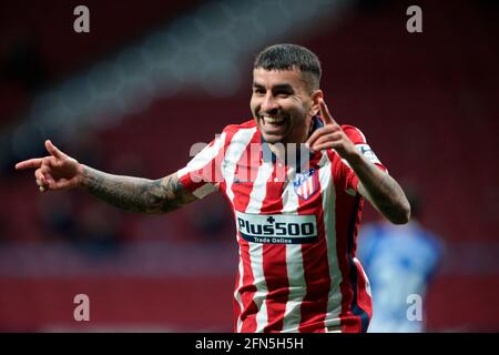 Madrid, Spanien. Mai 2021. Madrid, Spanien; 12.05.2021.- Atletico de Madrid gegen Real Sociedad Fußballspiel zur La Liga Spanien Spiel 36 im Wanda Metropolitano Stadion in Madrid statt. Atletico de Madrid Spieler Angel Correa erzielt den zweiten Treffer. Quelle: Juan Carlos Rojas/Picture Alliance/dpa/Alamy Live News Stockfoto