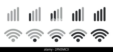 Symbole des Mobiltelefonsystems, WLAN-Signalstärke, Vektor Stock Vektor