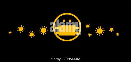 Menschliches Kopfsymbol in Maske mit Viren, die in der Luft fliegen, Cartoon-Vektorgrafik, Banner für medizinische Infografik und Pharmazie. Einhaltung der Stock Vektor