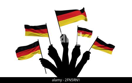 Die deutsche Nationalflagge wird geschwenkt. 3D-Rendering Stockfoto