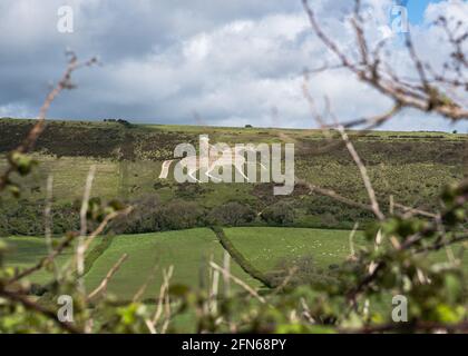 Kreidehügelfigur von König George III auf einem weißen Pferd, Osmington Mills, Dorset. Stockfoto