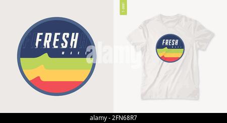 Frische Welle. Grafisches Sommer-T-Shirt-Design, Retro-Druck, Vektorgrafik Stock Vektor