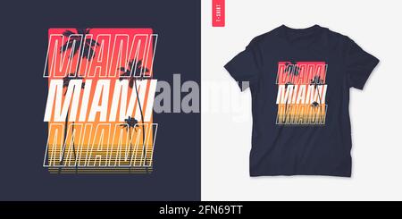 Miami Florida grafisches T-Shirt-Design mit Palmtress, Sommer-Retro-Druck, Vektorgrafik Stock Vektor