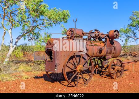 Tennant Creek, Australien - Aug 2019: Goldschmelzmaschine des Battery Hill Mining Center, Tennant Creek im Northern Territory von Australien. Das Alte Stockfoto