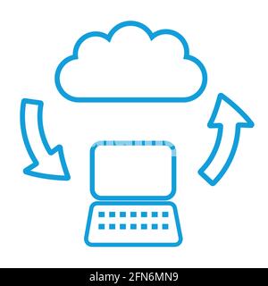 Computer und Wolke mit Pfeilen. Datei hochladen und herunterladen. Vektorgrafik. Stock Vektor