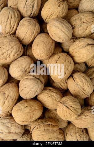 Nussbaum Hintergrund. Draufsicht. Nahaufnahme. Stockfoto