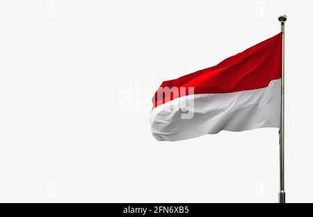 Die Nationalflagge Indonesiens und Monacos ist auf weißem Hintergrund isoliert Stockfoto