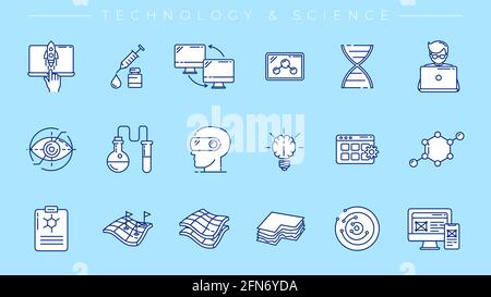 Technologie und Wissenschaft Konzept Linienstil Vektor-Symbole gesetzt. Stock Vektor