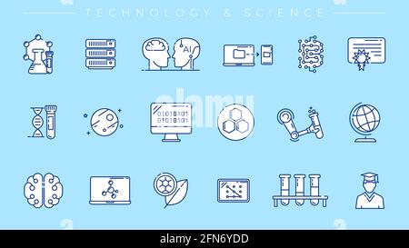 Technologie und Wissenschaft Konzept Linienstil Vektor-Symbole gesetzt. Stock Vektor