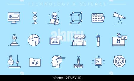 Technologie und Wissenschaft Konzept Linienstil Vektor-Symbole gesetzt. Stock Vektor