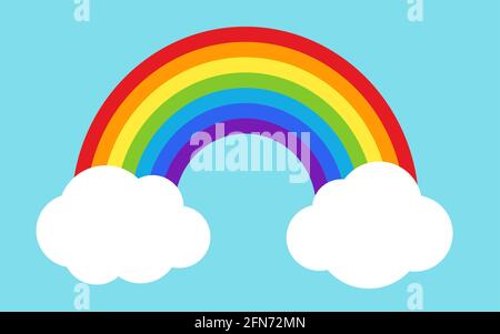 Ideal für Stoff, Textil. Regenbogen mit Wolken Illustration flachen Vektor. Stolz, lgbt-Style. Aufdruck für ein T-Shirt. Logo für das Unternehmen. Banner für Werbung.Wetterelement Stock Vektor