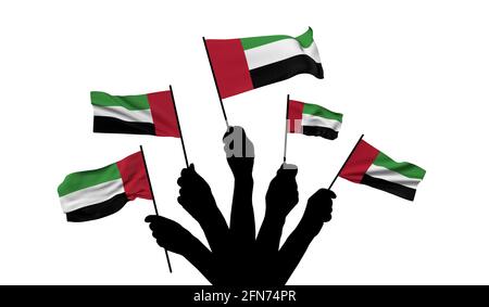 Die Nationalflagge der Vereinigten Arabischen Emirate wird geschwenkt. 3D-Rendering Stockfoto