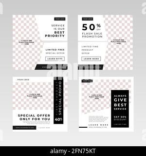 Satz quadratischer Social Media Post Banner-Vorlagen mit Bildplatzhalter, Branding und Promotion. Geeignet für Social-Media-Beiträge und Web- oder Internet-A Stock Vektor