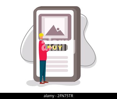 Junger Mann kaufen online Konzept Vektor Illustration in flachem Stil Stock Vektor