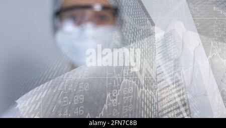 Zusammensetzung der Datenverarbeitung über Arzt in Gesichtsmaske Stockfoto