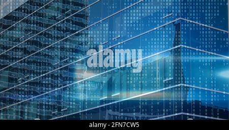 Zusammensetzung der binären Codierung über Stadtbild Stockfoto