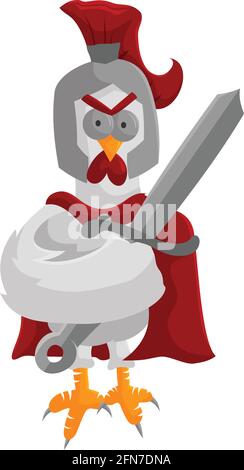 Spartan Roaster Mascot Illustration Tragen Sie Helm Schild Schwert Tier Stock Vektor