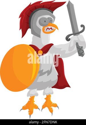 Spartan Roaster Mascot Illustration Tragen Sie Helm Schild Schwert Tier Stock Vektor