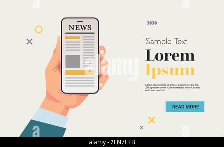 Geschäftsmann Hand hält Handy lesen Nachrichten oder Artikel auf Smartphone-Bildschirm Stock Vektor