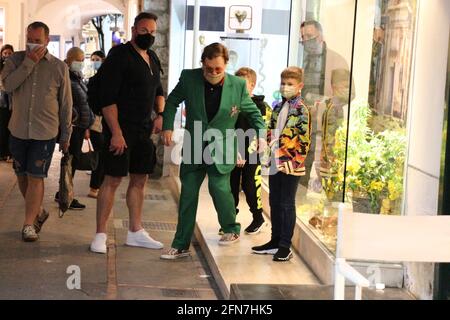Sir Elton John Urlaub auf Capri (Italien) mit Ehemann David Und ihre Kinder Zachary und Elia Stockfoto