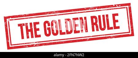 DER TEXT DER GOLDENEN REGEL auf rotem grungy vintage rechteckigen Stempel. Stockfoto