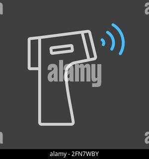Vektor-Symbol für kontaktloses Infrarot-Thermometer auf dunklem Hintergrund. Zeichen für Medizin und medizinische Unterstützung. Grafiksymbol für das Design medizinischer Websites und Apps, Stock Vektor