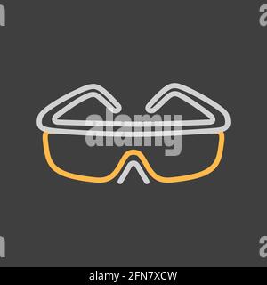 Schutzbrille Vektor flach Symbol auf dunklem Hintergrund. Bau, Reparatur und Bau. Graph-Symbol für Ihr Website-Design, Logo, App, UI Stock Vektor