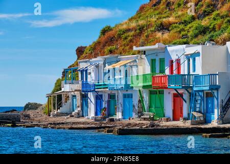 Griechisches Fischerdorf Klima auf der Insel Milos in Griechenland Stockfoto