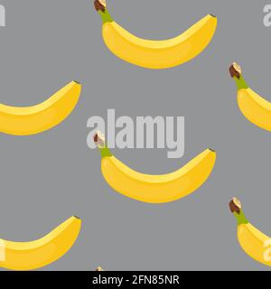 Leuchtend gelbe reife Bananen auf grauem Hintergrund. Bananen nahtloses Vektor-Muster auf grauem Hintergrund. Flaches Design. Stock Vektor