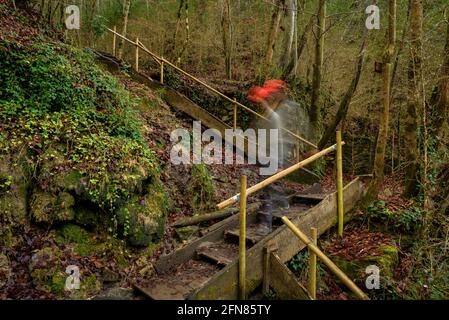 Pfad hinunter zum Wasserfall Salt del mir, in Santa Maria de Besora, Osona (Provinz Barcelona, Katalonien, Spanien) Stockfoto