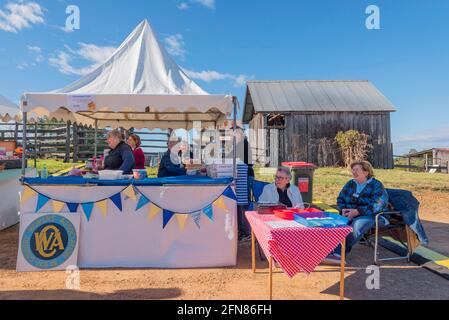 Damen von der Castle Hill Filiale der Country Women's Assn (CWA) auf ihrem Devonshire Teestube beim Autumn Harvest Festival auf der Rouse Hill Farm. Stockfoto