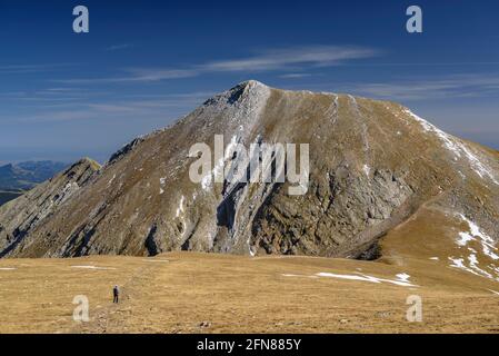 Blick auf den Berg Gra de Fajol vom Gipfel der Bastiments (Provinz Girona, Katalonien, Spanien, Pyrenäen) ESP: Vistas del Gra de Fajol Stockfoto