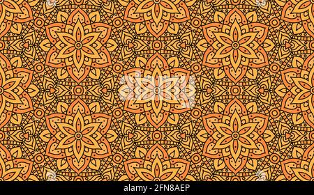 Indische Mandala Muster nahtlose Vektor-Design. Vektor nahtlose Muster für fabrique. Orientalisches abstraktes orangefarbenes Blumenmuster. Stock Vektor