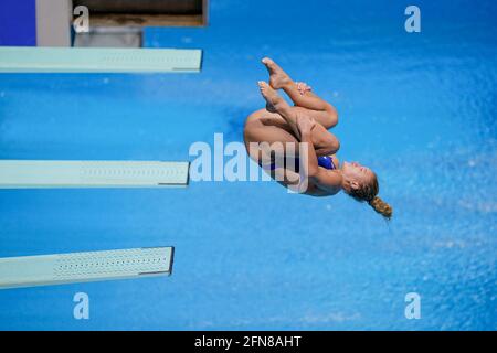 BUDAPEST, UNGARN - 15. MAI: Teilnahme am 3M-Sprungbrett für Frauen während der len-Europameisterschaft im Wasserspringen in der Duna Arena am 15. Mai 2021 in Budapest, Ungarn (Foto: Andre Weening/Orange Picles) Stockfoto