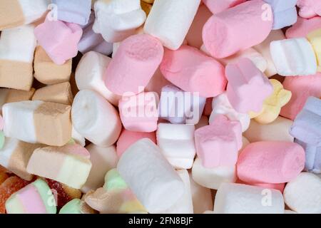 Eine Menge süßer Snacks. marshallow Hintergrund Stockfoto