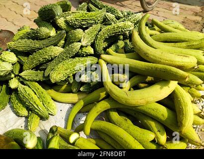 Viel süßer Kürbis und bittere Melone Stockfoto