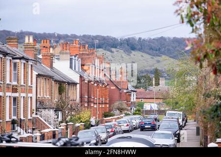 Dorking, Surrey Großbritannien: Wohnhäuser in einer wunderschönen Marktstadt in den Surrey Hills Stockfoto