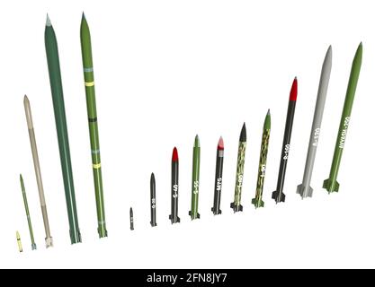 Das Raketenarsenal der Hamas. Artilleriebraketen im Dienst der palästinensischen Hamas-Organisation. Raketentypen Stockfoto