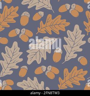 Vektor nahtloses Muster mit Eichenblättern und Eicheln. Herbstdesign. Stock Vektor