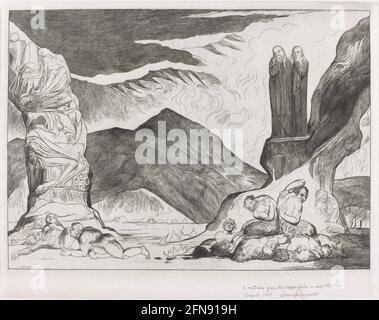 Der Kreis der Fälscher: Dante und Virgil bedecken ihre Nase wegen des Gestank, 1827. Stockfoto